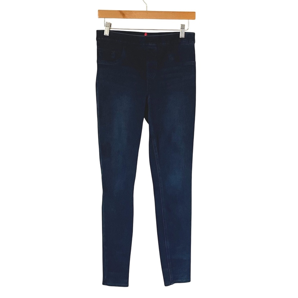 Spanx Pull On Denim Jeggings Dark Wash Blue Faux Pockets Stretch Medium